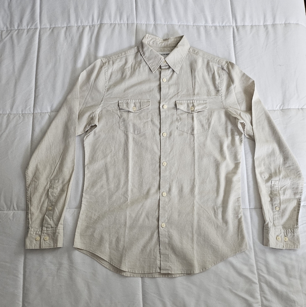 Calvin Klein Men's Beige Button-Down Shirt